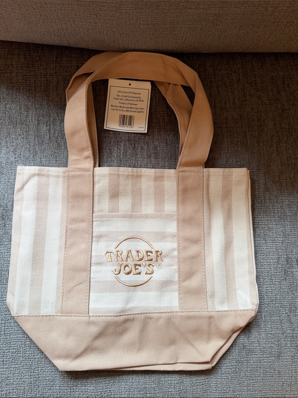 Trader Joe’s Striped Mini Canvas Tote Bag - beige